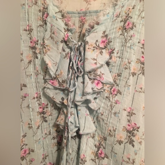 Denim & Supply RL Floral Print Ruffled Fringe edged Tie front blouse L - Picture 3 of 8